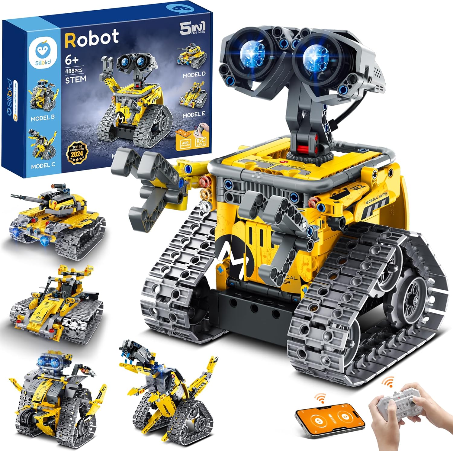 Sillbird Remote Control Robot Building Kit - STEM Gift 8-13 Boys - 5in1 Coding Fun!