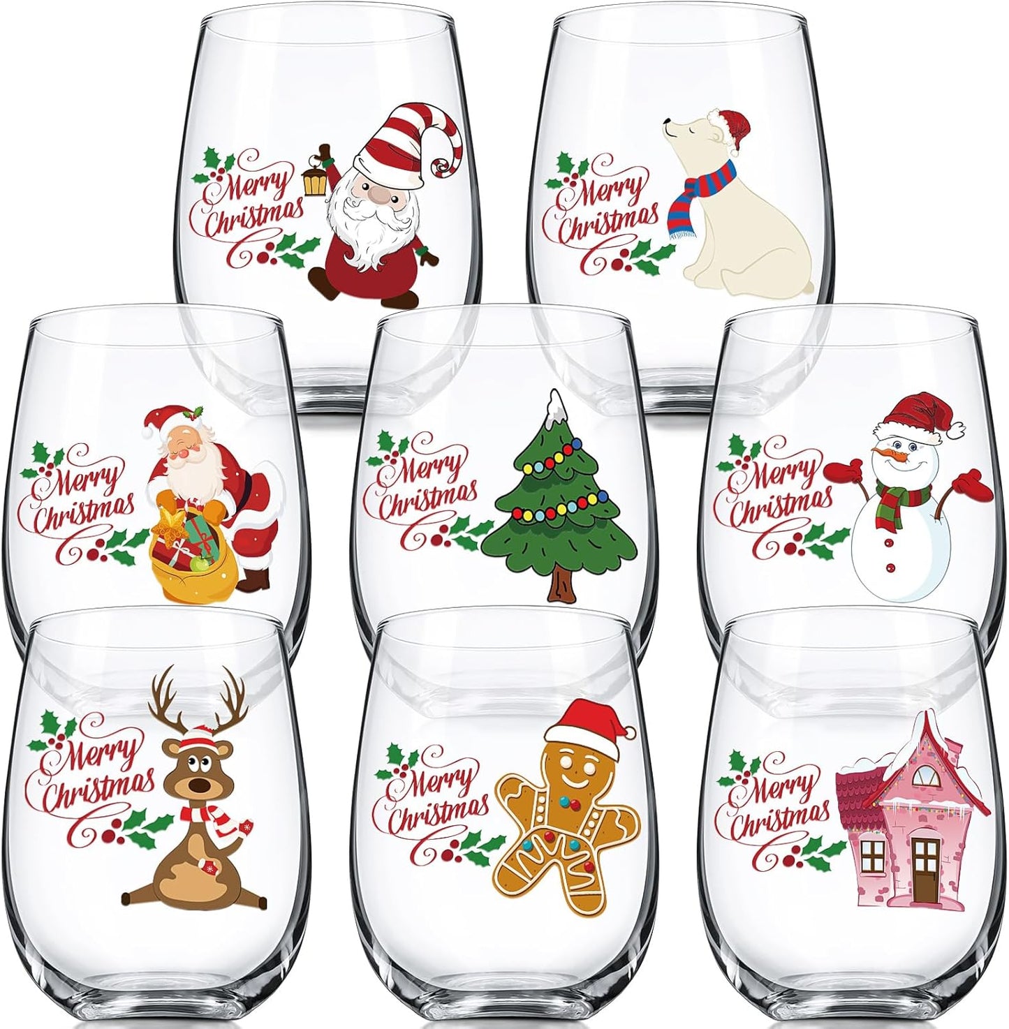 Umigy 8 Pcs Christmas Wine Glasses for Holiday Celebrations