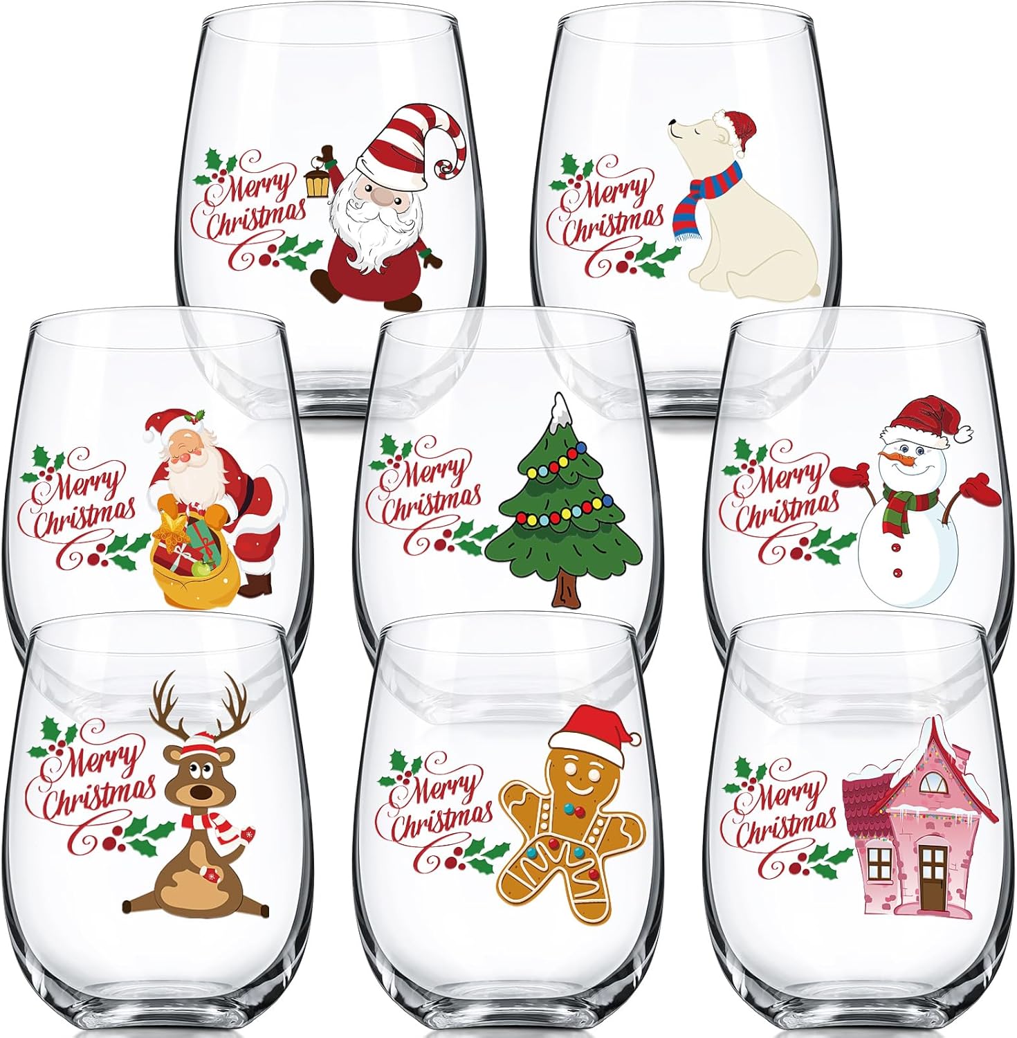 Umigy 8 Pcs Christmas Wine Glasses for Holiday Celebrations