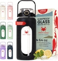 64 oz Glass Water Bottle Black - Large Leakproof Borosilicate