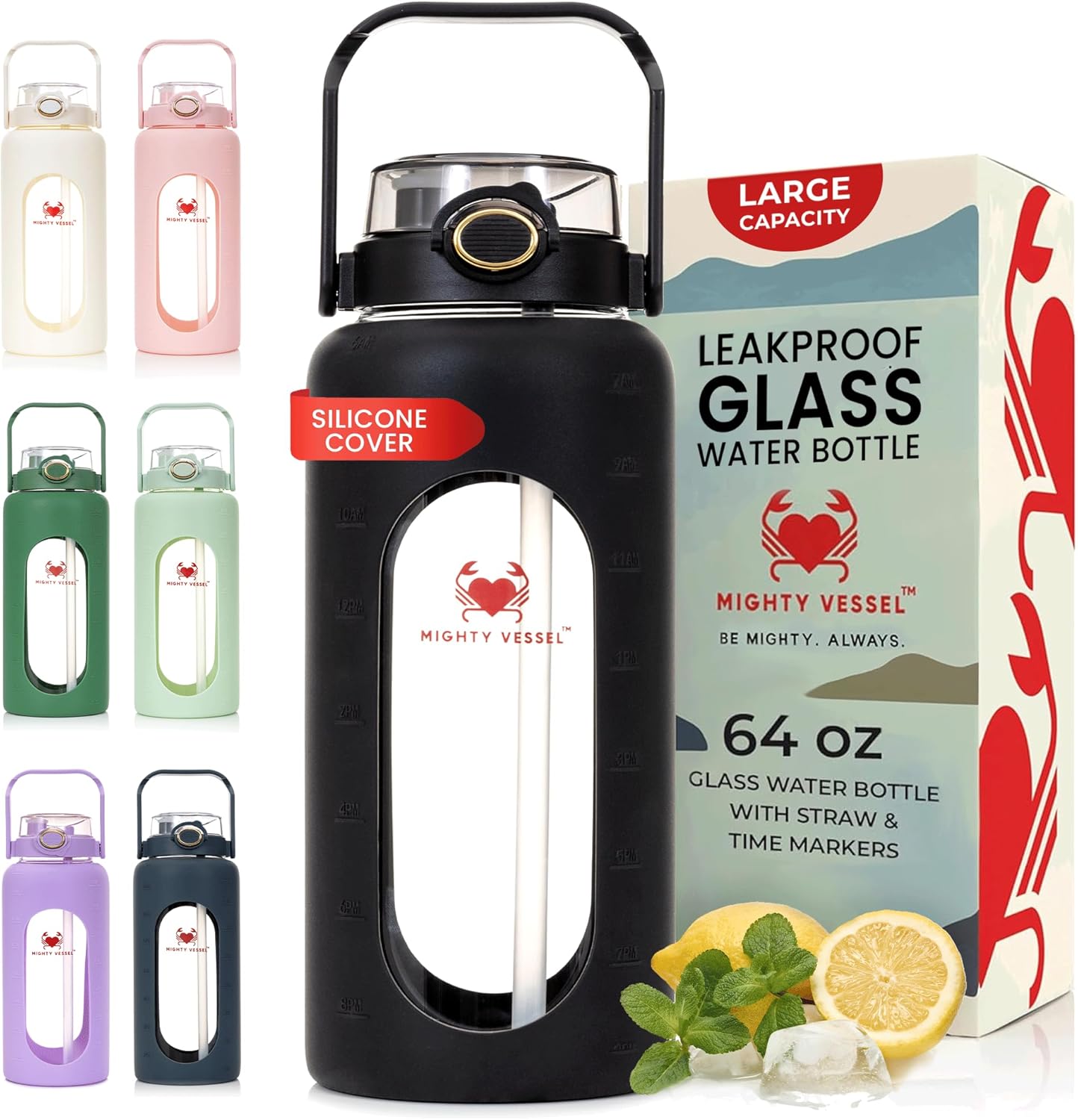64 oz Glass Water Bottle for Daily Hydration and Wellness