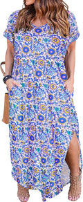 Women's Plus Size Long Maxi Dress with Pockets and Side Slits - XL-5X