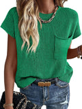 Imily Bela Short Sleeve Sweater Vest for Women - Lightweight Crew Neck