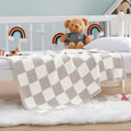 Checkered Throw Blanket Taupe Soft Cozy Fluffy Warm - Lightweight 30in