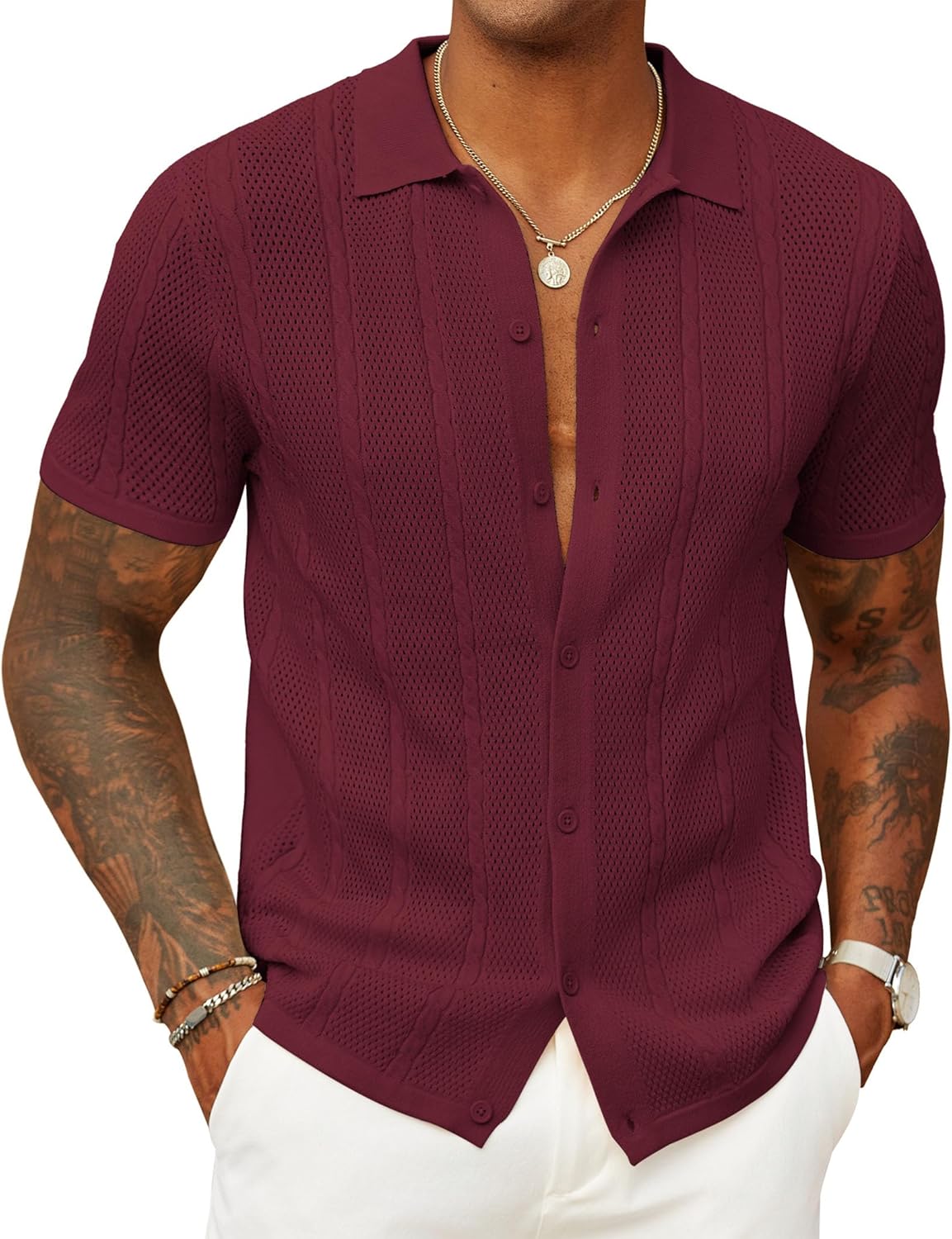 COOFANDY Mens Knit Button Down Shirts for Summer Style