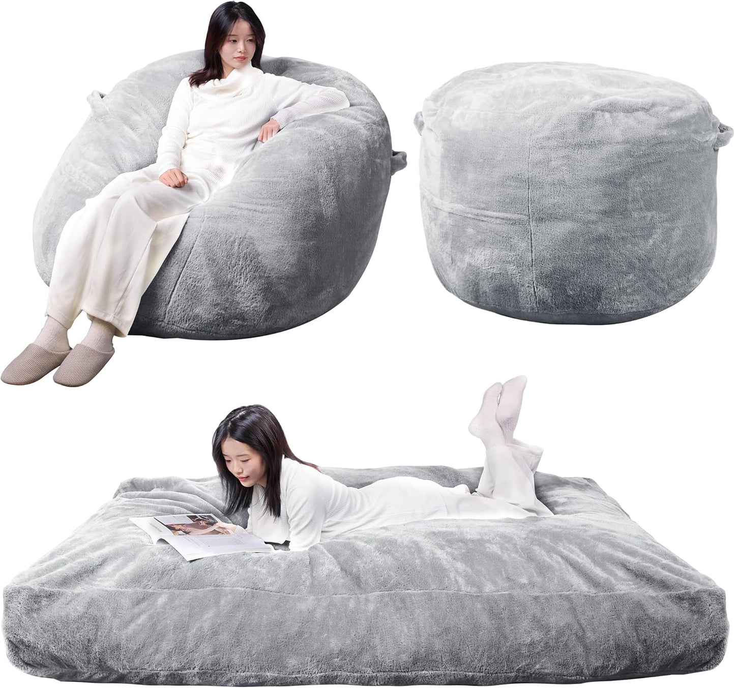 Versatile Bean Bag Chair & Mattress Combo, Memory Foam, Grey