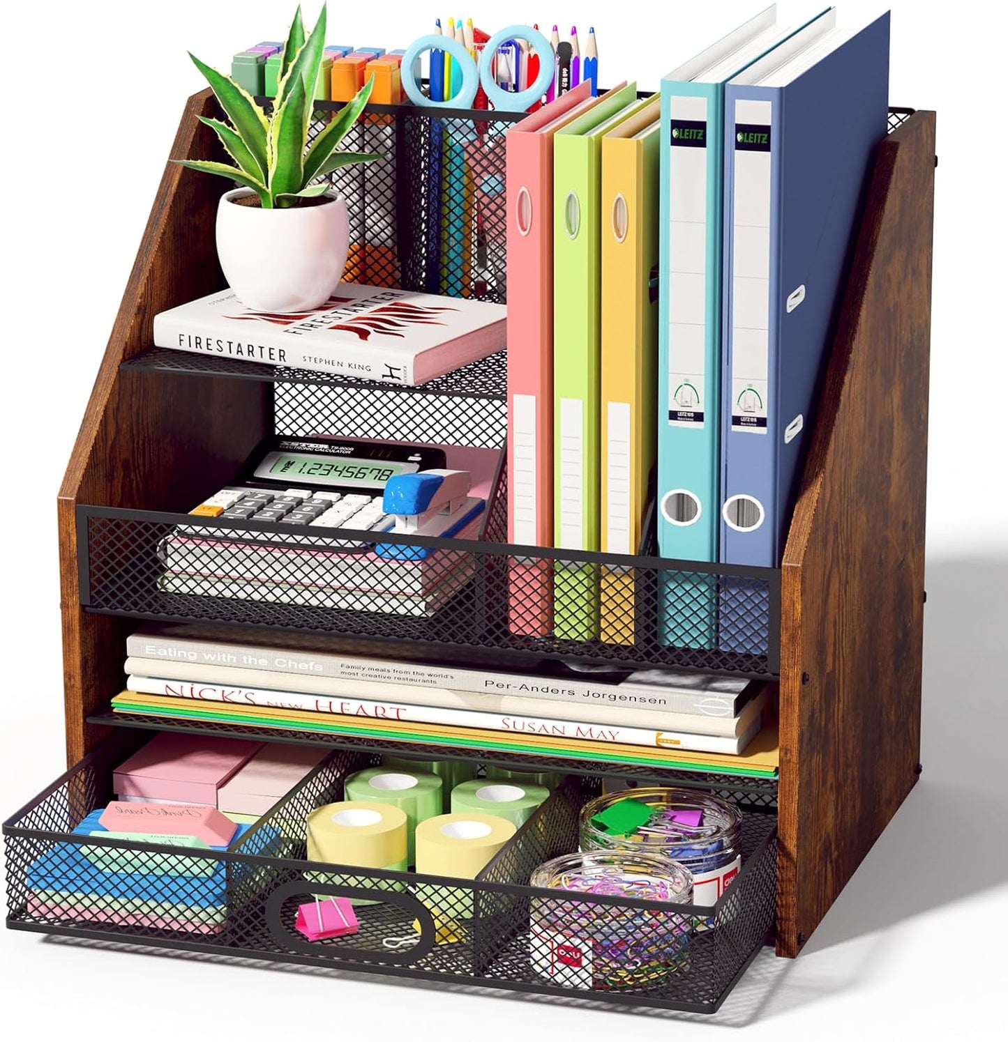 Wooden Desk Organizer - Stylish 4-Tier Storage Solution