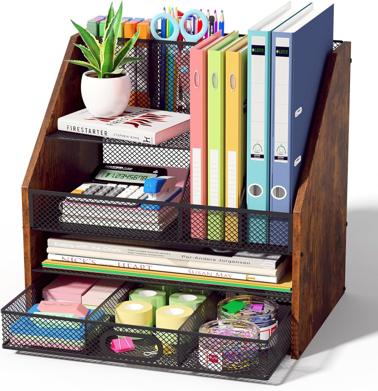 Wooden Desk Organizer - Stylish 4-Tier Storage Solution