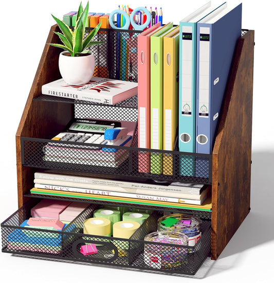 Wooden Desk Organizer - Stylish 4-Tier Storage Solution