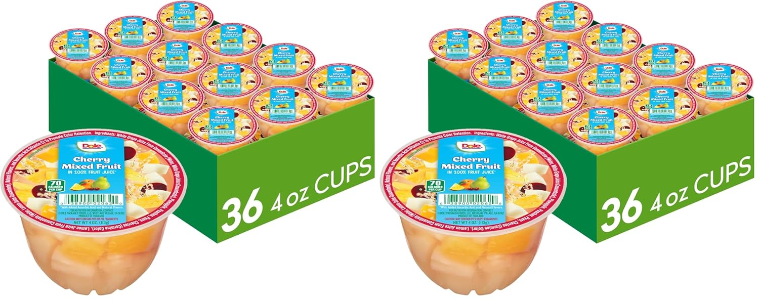 Dole Cherry Mixed Fruit in 100% Juice - Convenient Snack Bowls