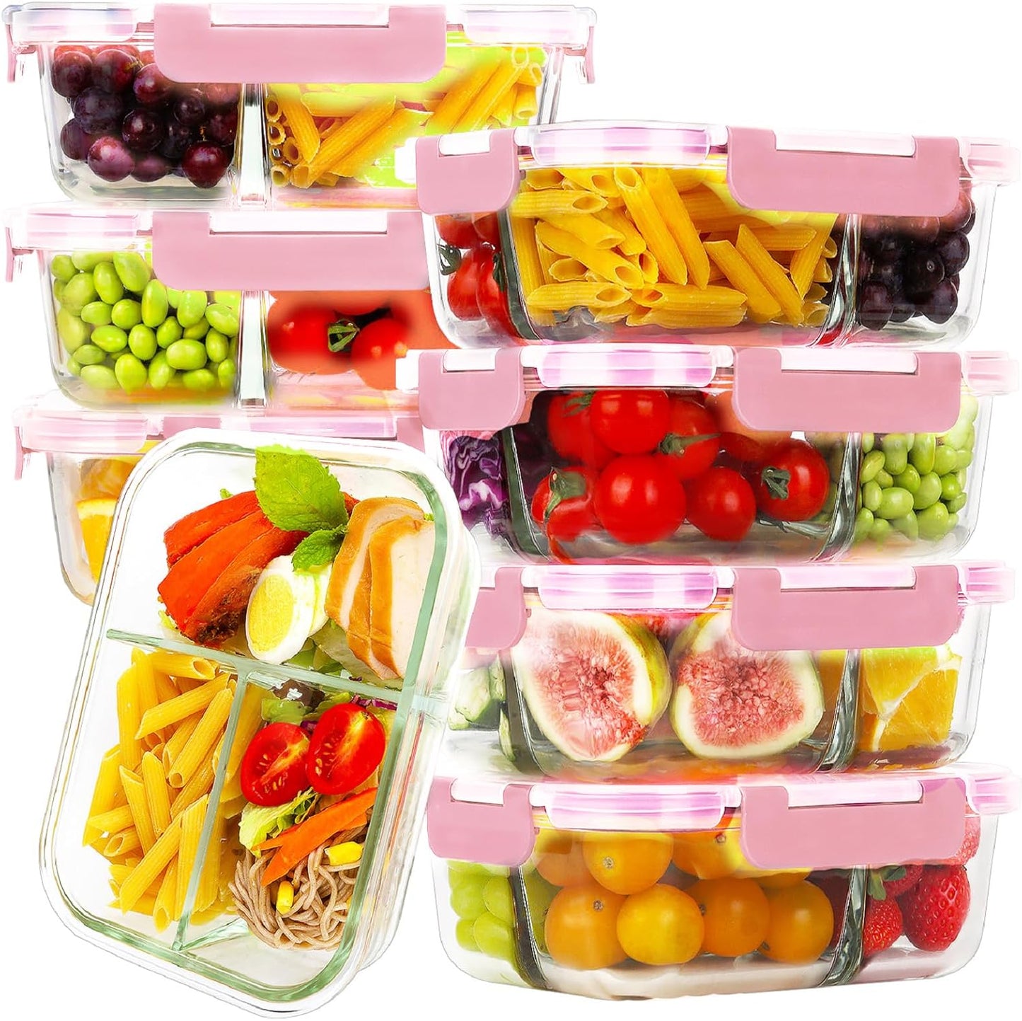 HOMBERKING 8 Pack Glass Meal Prep Containers for Easy Storage
