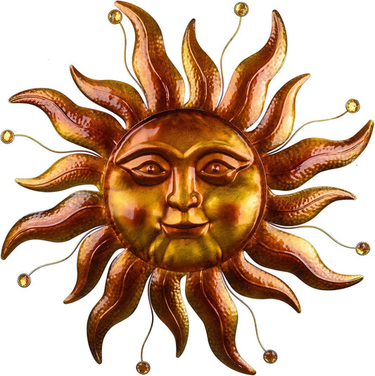 Large Gold Metal Sun Wall Art Decor for Outdoor and Indoor Spaces
