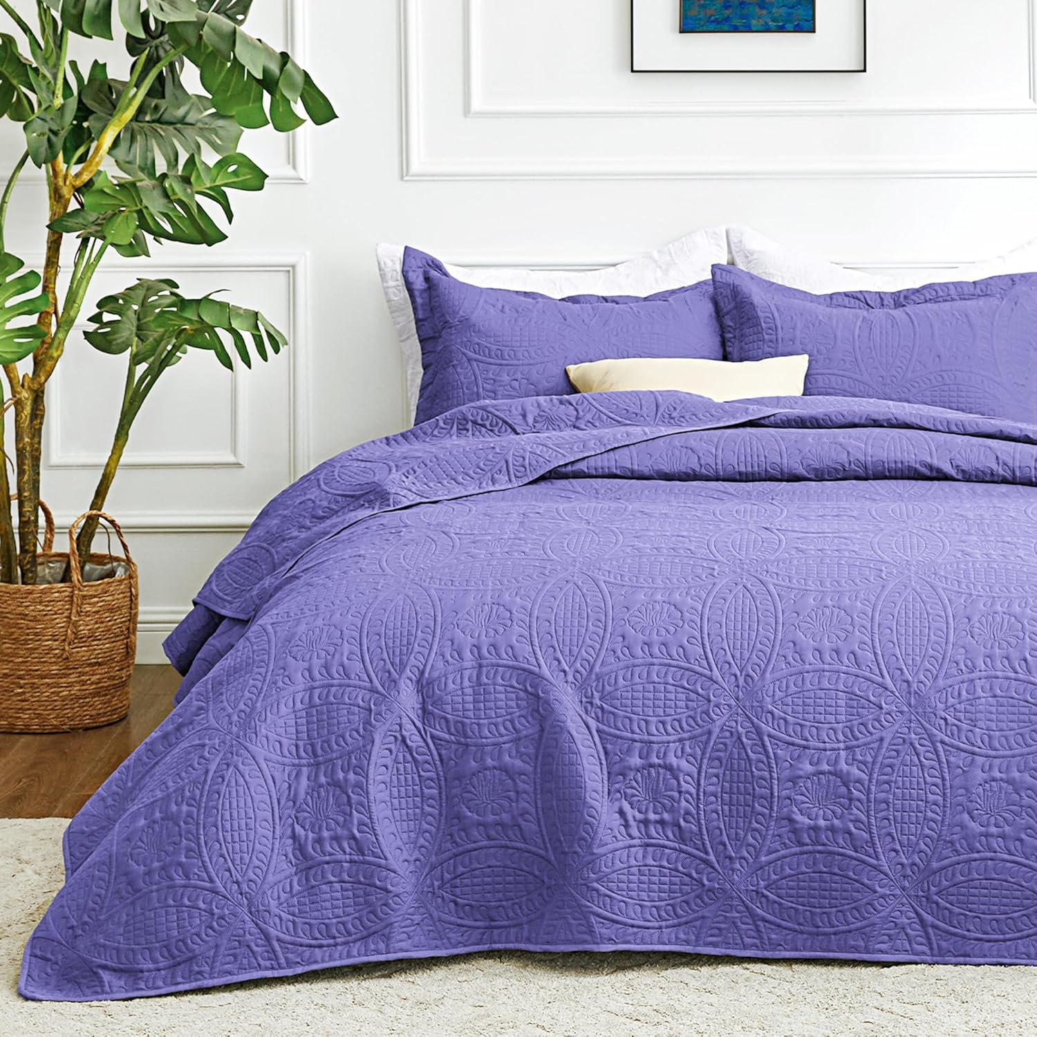 Love's Cabin Deep Purple Quilts for Queen Bed - 3 Piece Set