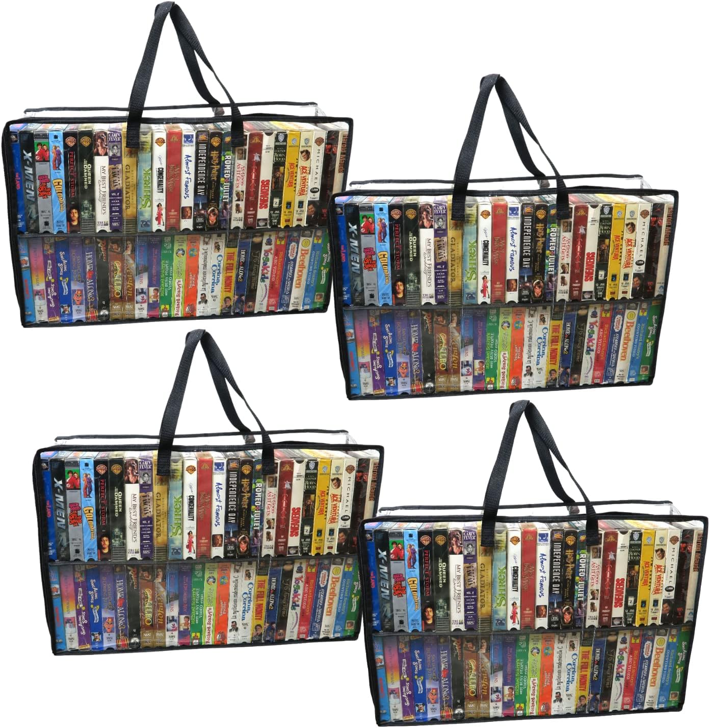 Evelots 4 Pack VHS Movie Tape Storage Bag for Easy Organization