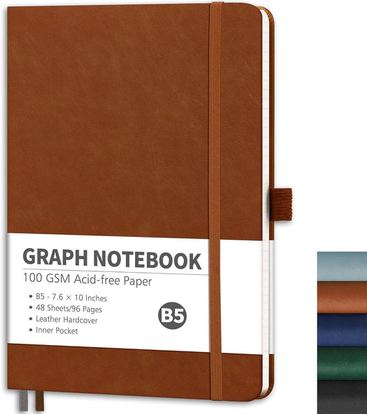 Rettacy B5 Grid Journal 100 GSM Leather - Ideal for Students