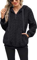 Womens Fuzzy Fleece Pullover Sherpa Jacket Half Zip - Warm Cozy