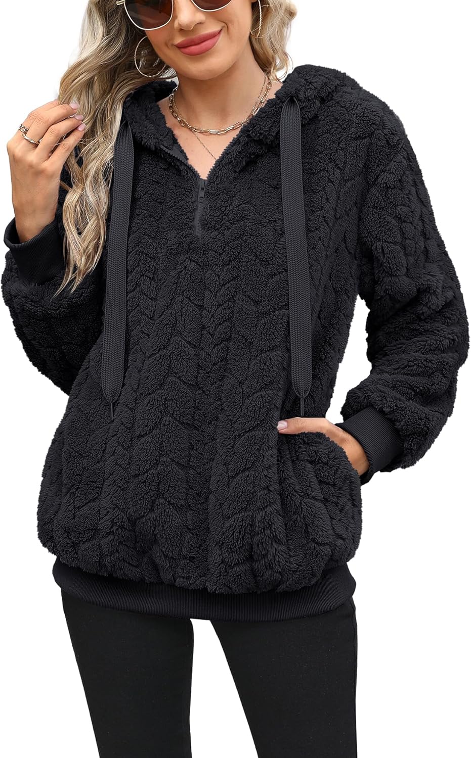 Yanekop Womens Fuzzy Fleece Pullover Jacket for Cozy Winter Wear