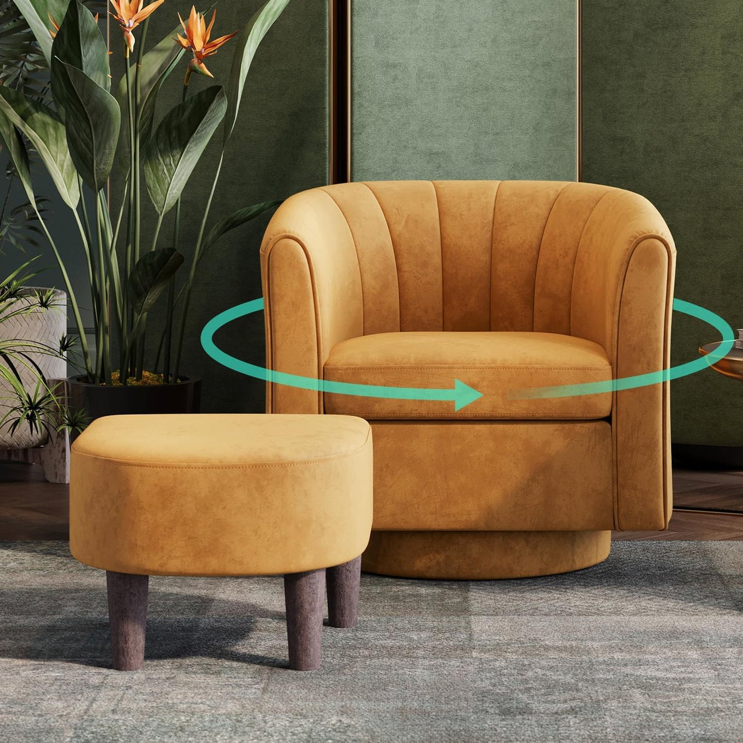 LINSY Velvet Swivel Chair Set: 360 Comfort