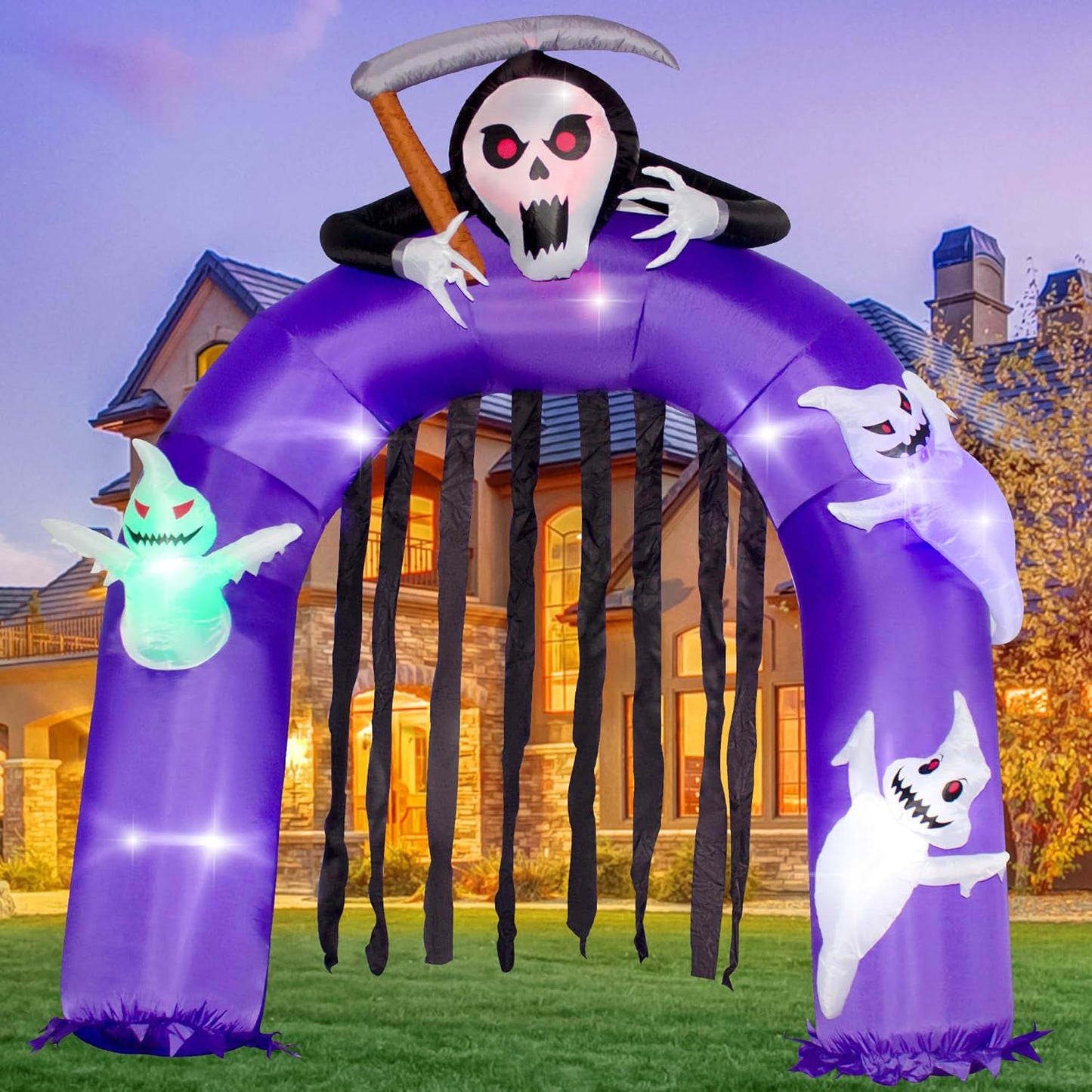 6FT Halloween Inflatables Giant Grim Reaper Arch with Ghosts