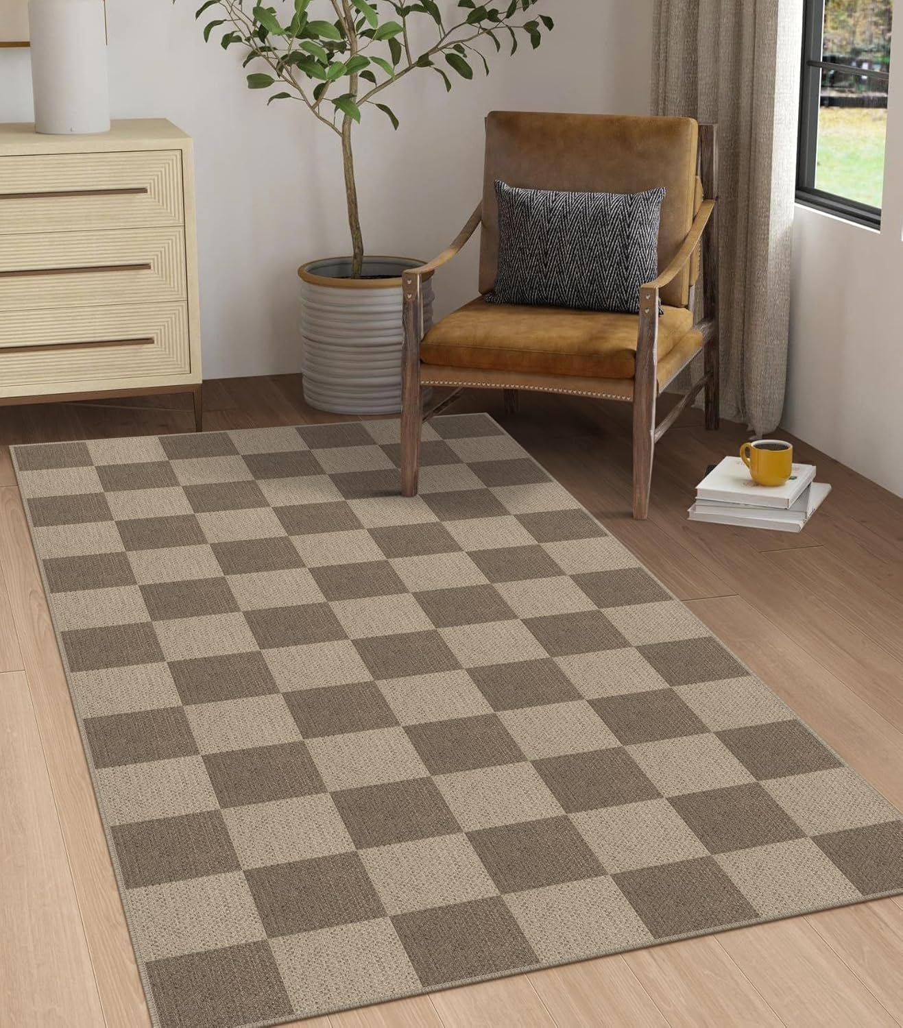 Easy Jute Checkered Area Rug for Indoor Outdoor Spaces