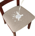 Khaki Waterproof Dining Chair Seat Covers 6 Pcs - Easy Fit Upgrade