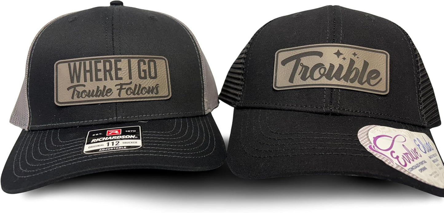 Where I Go Trouble Follows Matching Couple Hats for Fun Duos