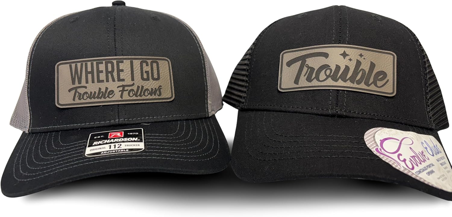 Where I Go Trouble Follows Matching Couple Hats for Fun Duos