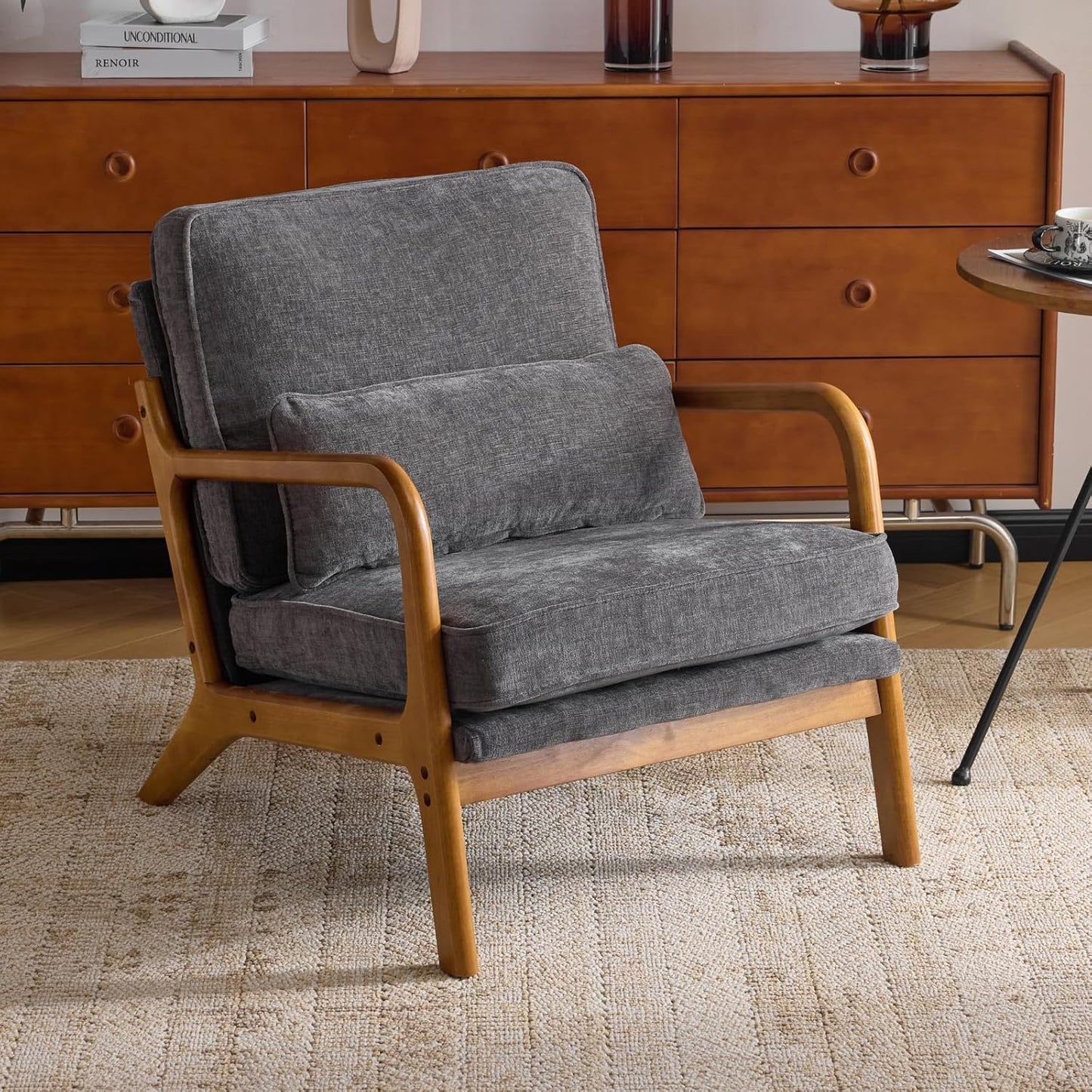 Mid Century Modern Accent Chair with Lumbar Pillow for Comfort