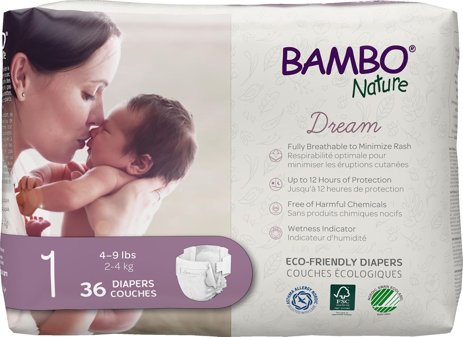 Bambo Nature Premium Baby Diapers - Size 1, 36 Count: Eco-Friendly Comfort