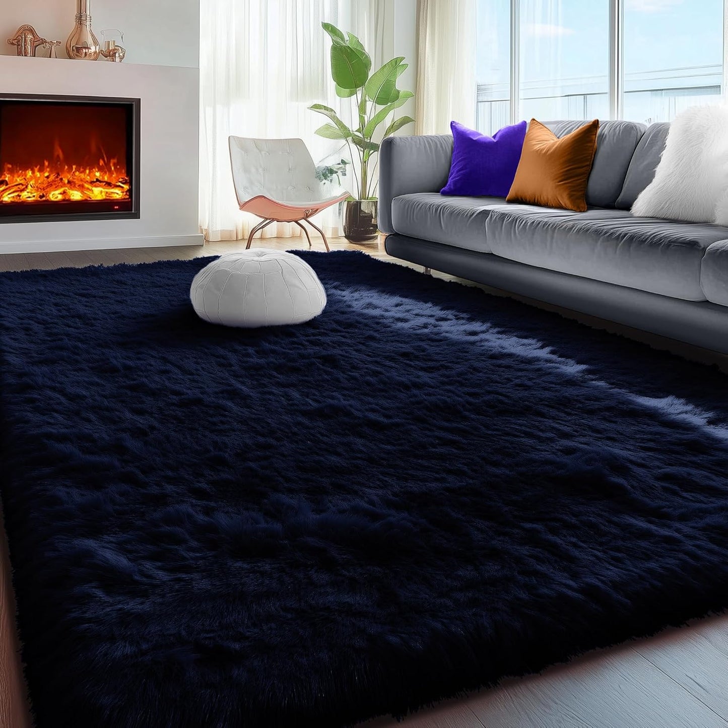 PAGISOFE Dark Navy Blue Rugs for Living Room 5x8 Ft Plush Area