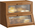 Double Layer Bamboo Bread Box for Kitchen Counter - Large Capacity