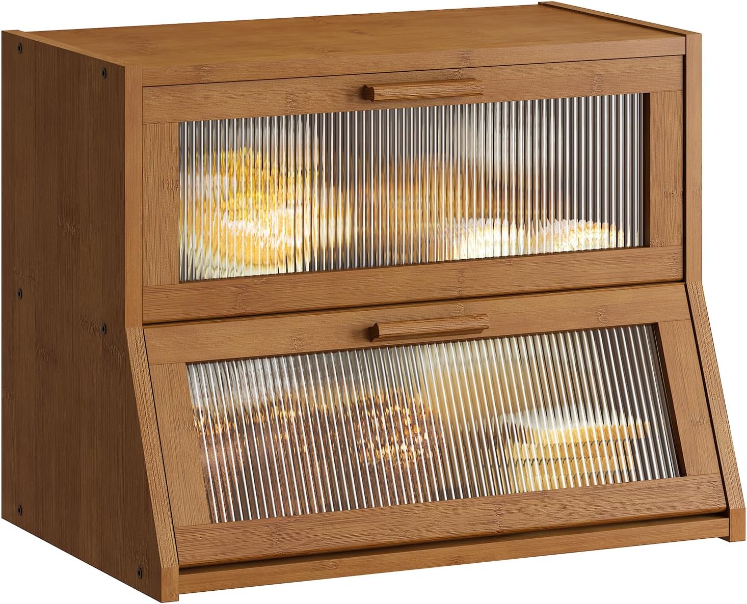 GHWIE Double Layer Bamboo Bread Box for Kitchen Counter Storage