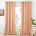 Peach Linen Curtains 95 in 2 Panels Set - Textured Light Filtering