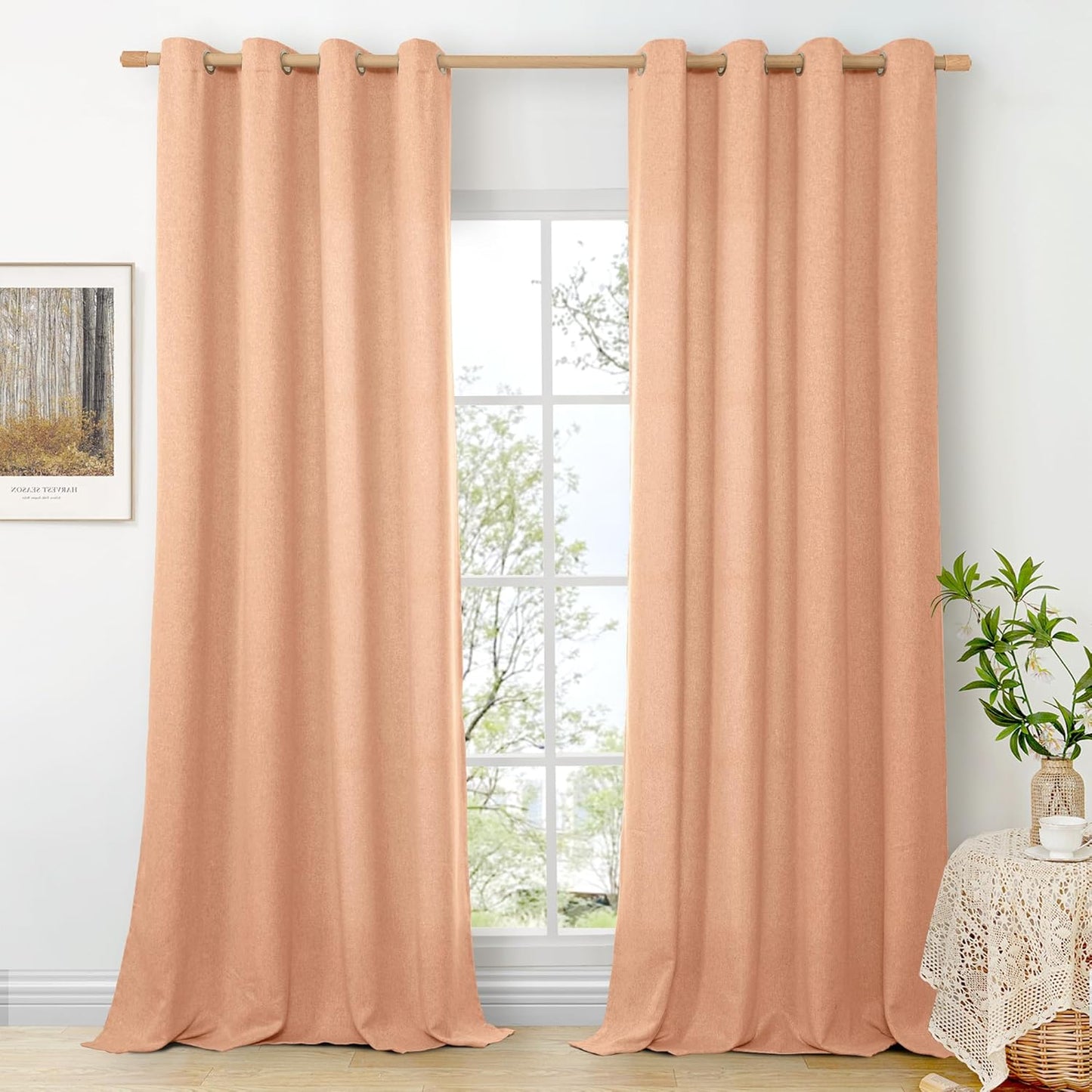 BGment Peach Linen Curtains for Living Room 95 Inch Length Set