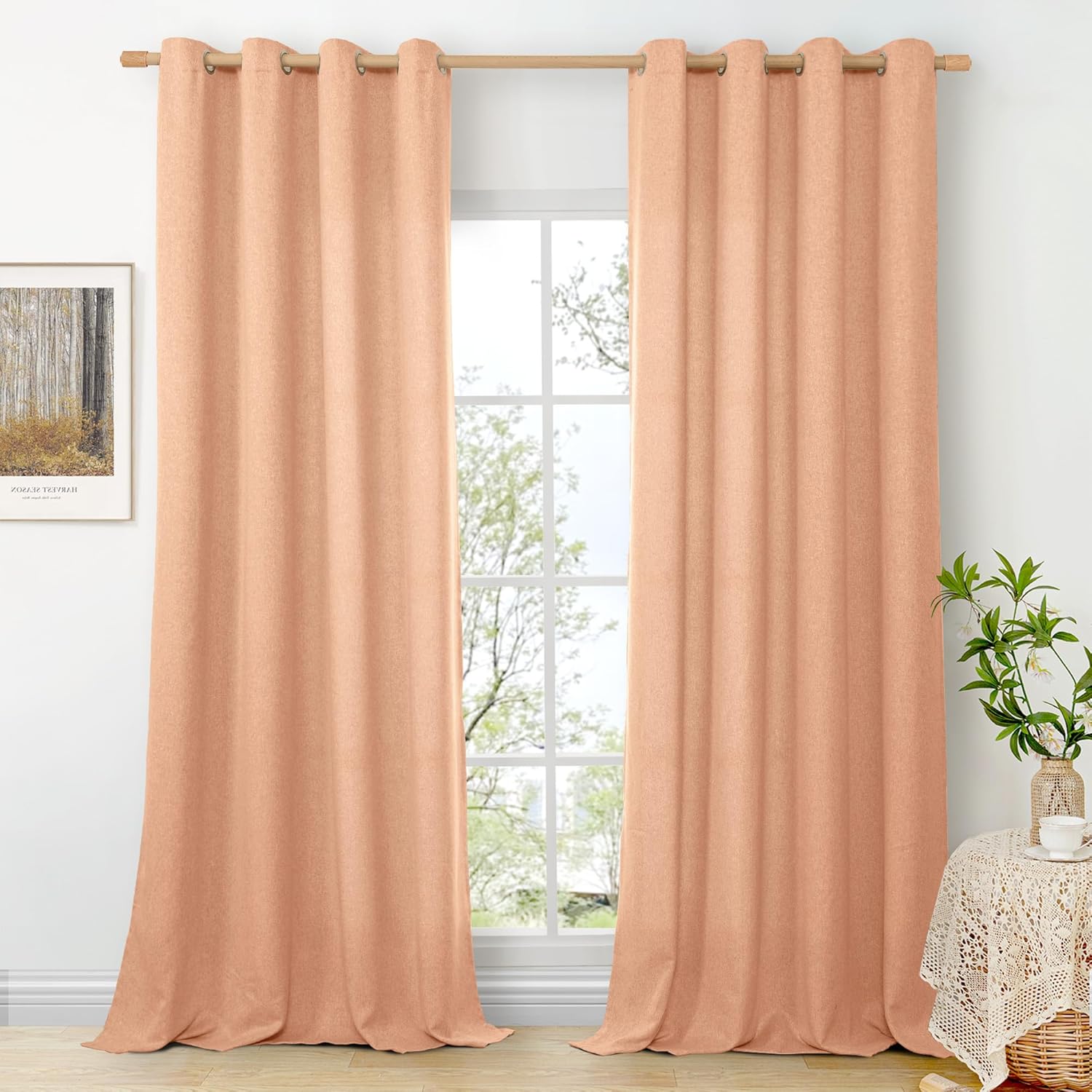 BGment Peach Linen Curtains for Living Room 95 Inch Length Set
