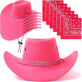 Zhanmai 12 Pcs Hot Pink Cowboy Hat and Bandana Set - Party Pack