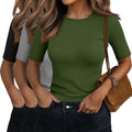 Riyiper 3 Pack Women's Half Sleeve Tops Slim Fit Ribbed Tee T-Shirts