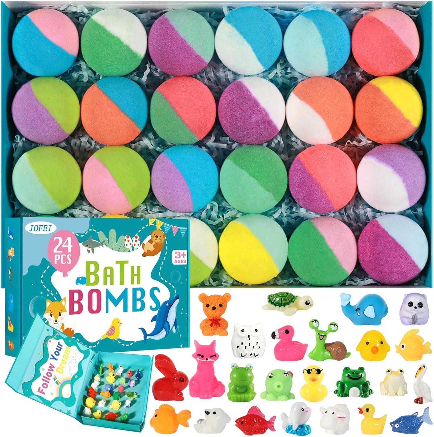 JOFEI Kids Bath Bombs Set - Surprise Toys Inside!