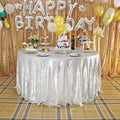 Silver Sequin Tablecloth 108in Round - Sparkly Party Overlay