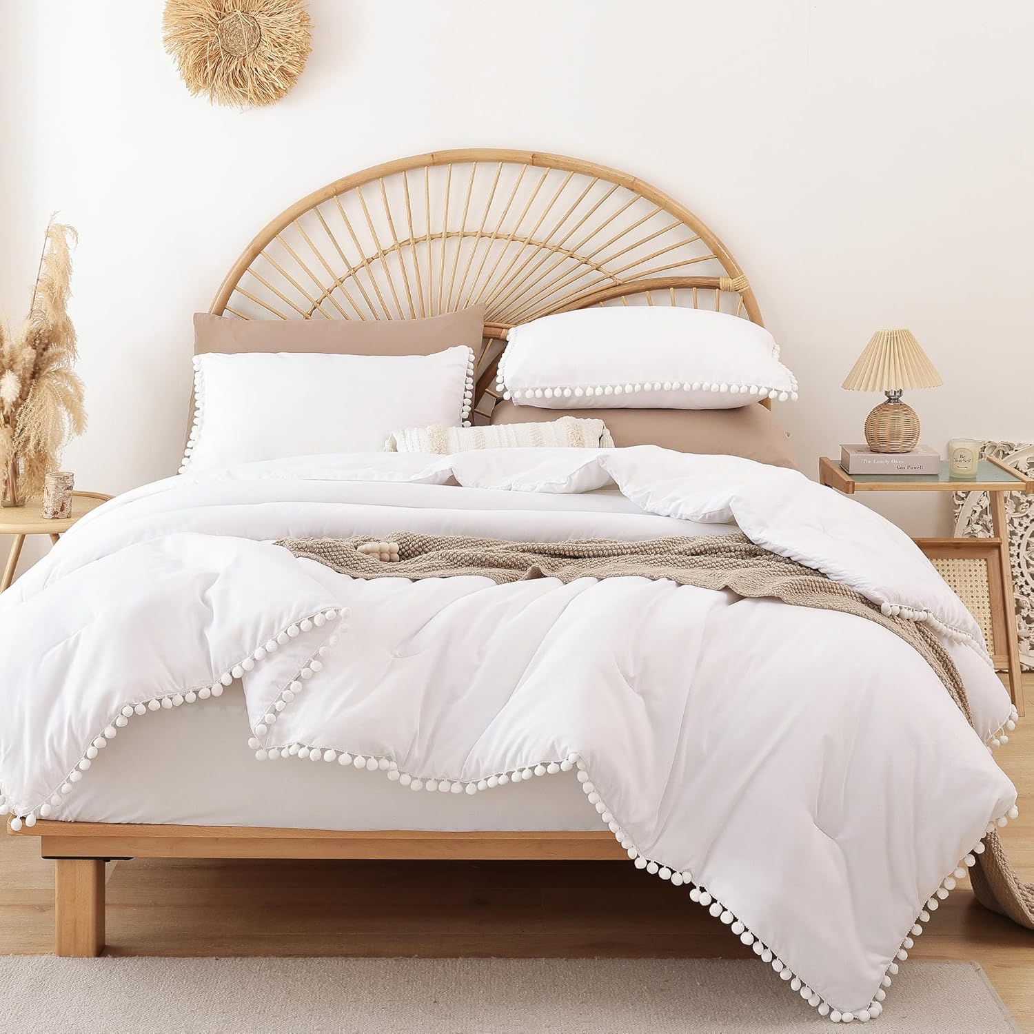 YIRDDEO King Size Comforter Set with Ball Pom Fringe Design
