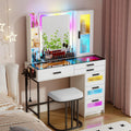 Makeup Vanity Desk with Mirror and RGB Lights - Glass Top Vanity Table