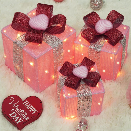Set of 3 Lighted Gift Boxes for Christmas and Valentine's Day
