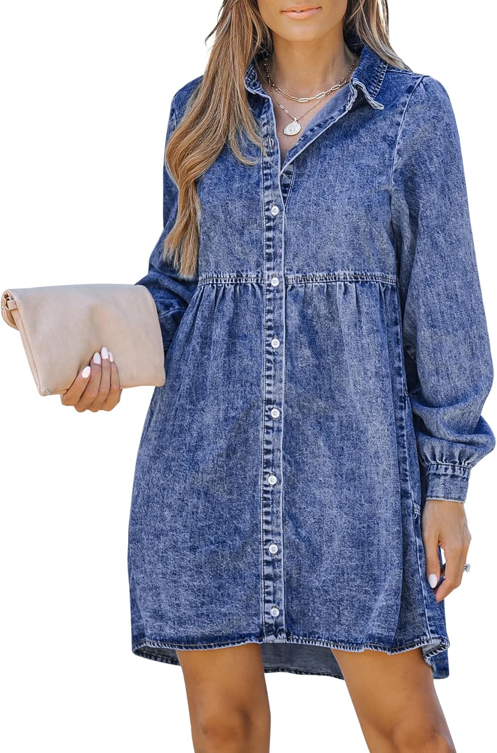 LookbookStore Long Sleeve Denim Dress for Women - Casual Style