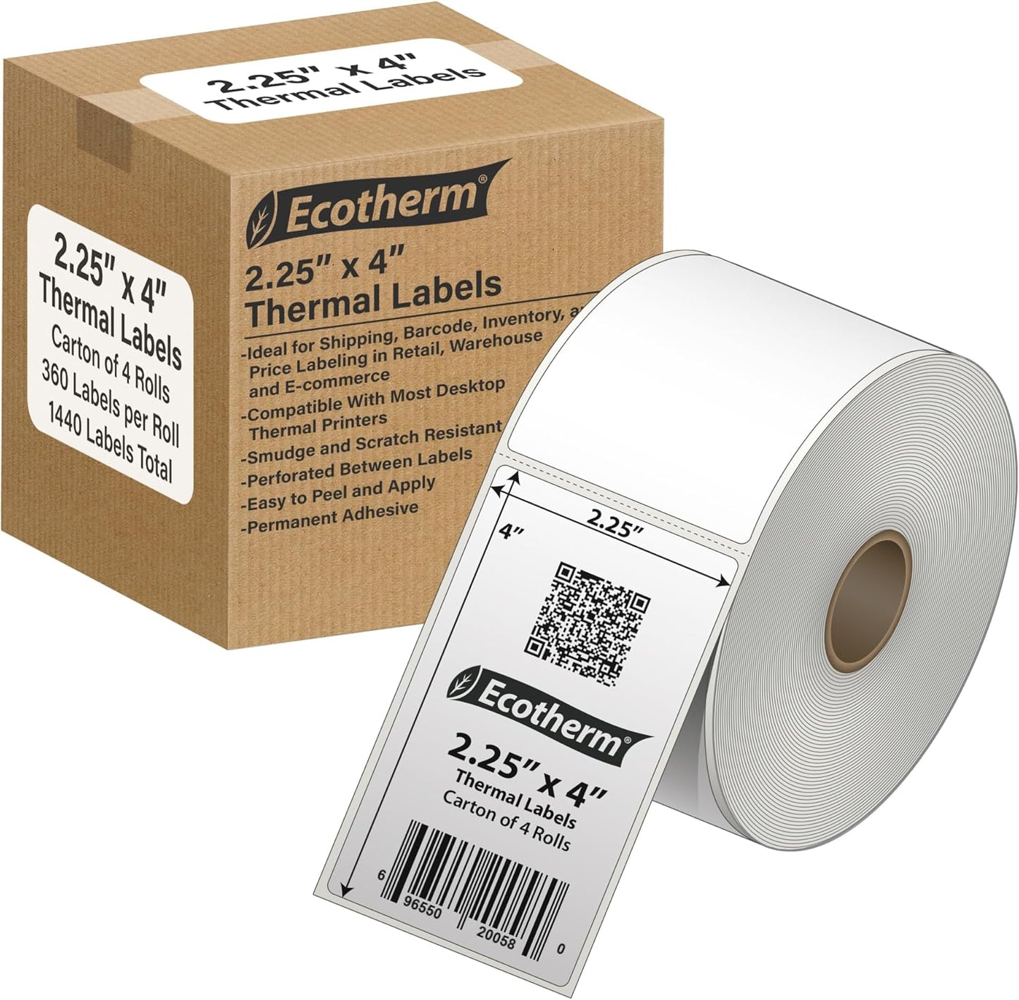 2.25in x 4in Thermal Labels for Zebra, Rollo, and More Printers