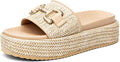Coutgo Womens Platform Raffia Espadrilles Sandals - Comfortable Summer