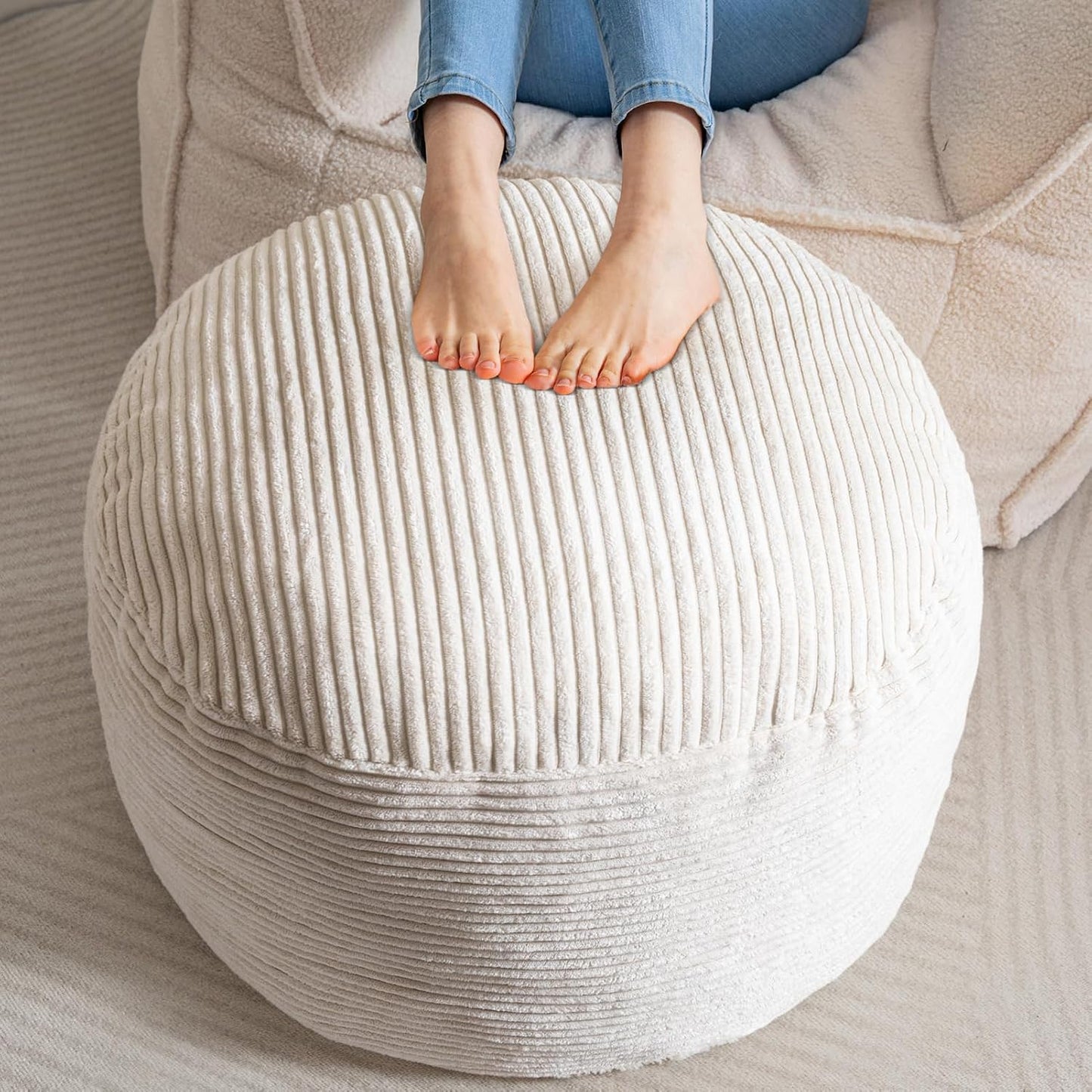 HIGOGOGO Round Stuffed Pouf Ottoman for Living Room Comfort
