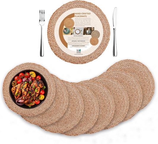Jute Placemats Set of 8 Round Woven Natural Table Decor