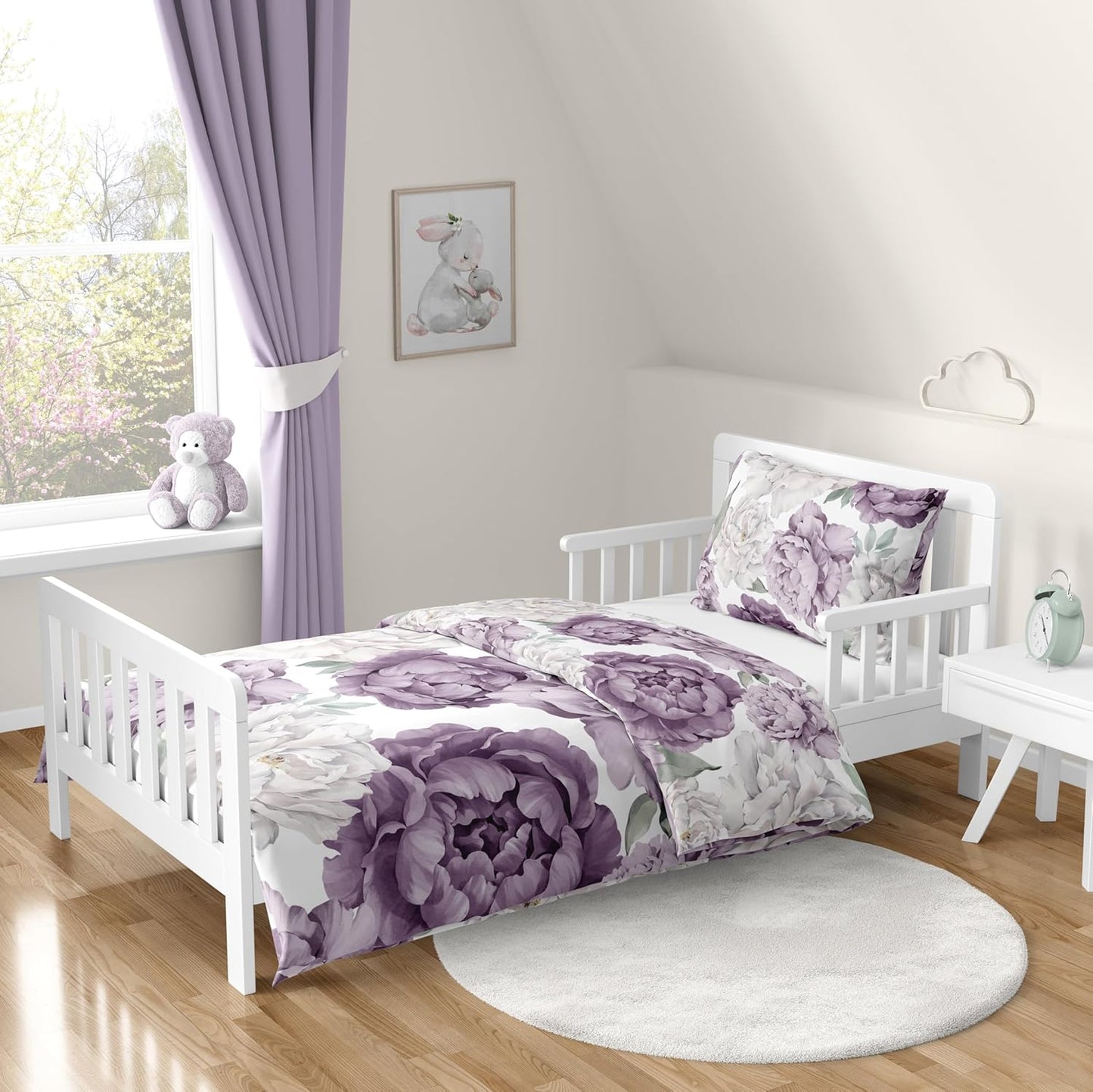 Lavender Purple Boho Shabby Chic Floral Toddler Bedding Set