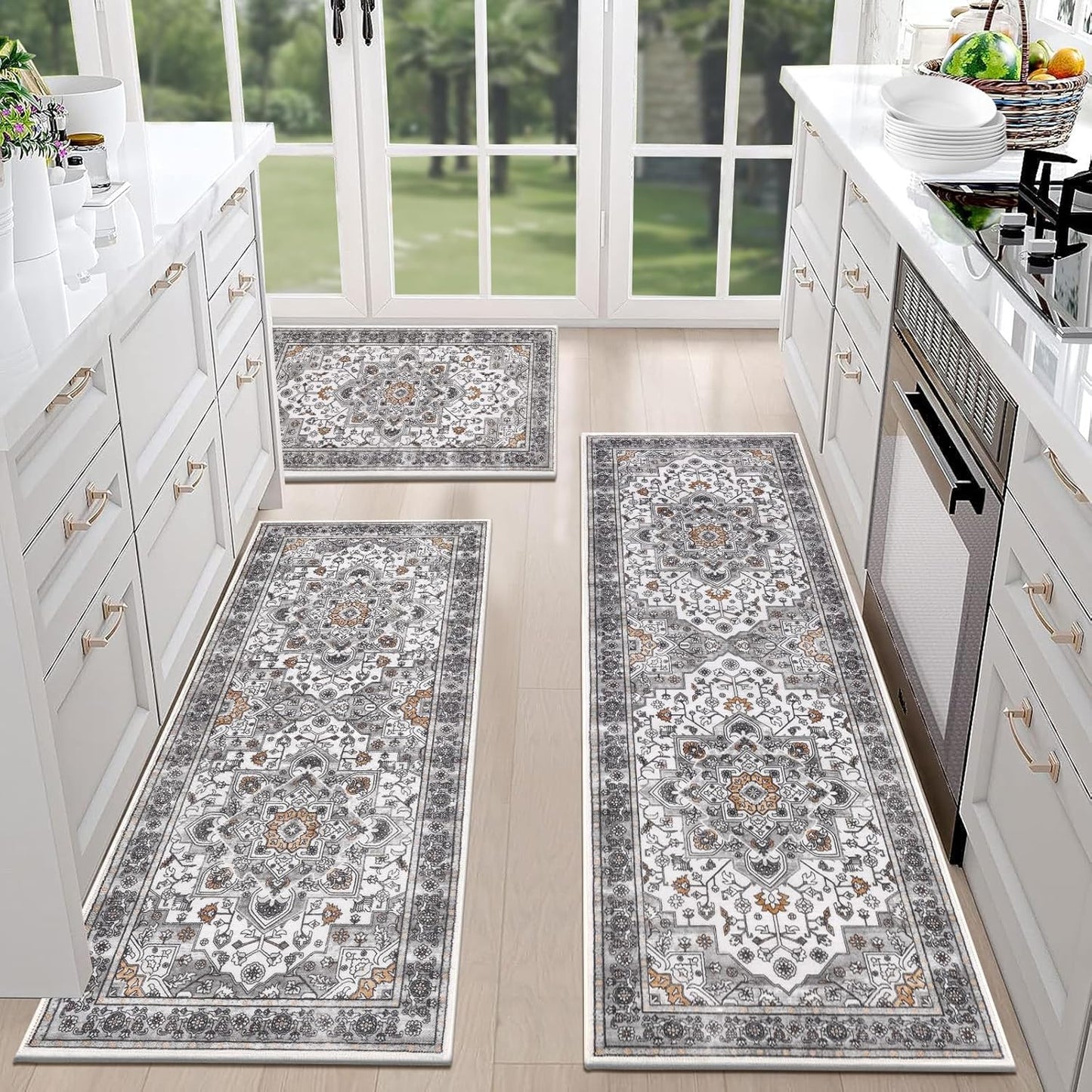 Farmhouse Kitchen Rugs Set of 3 Non Slip Washable Mats