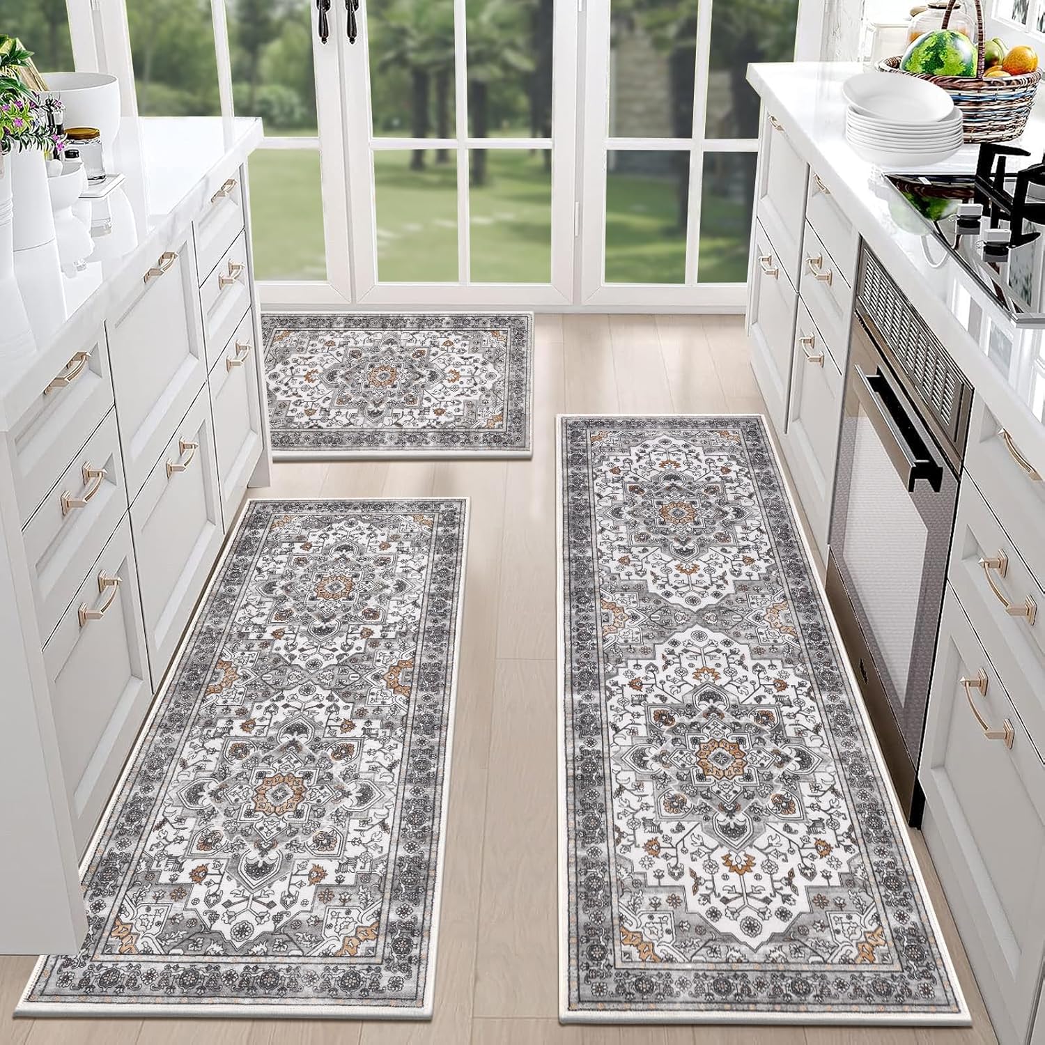 Farmhouse Kitchen Rugs Set of 3 Non Slip Washable Mats